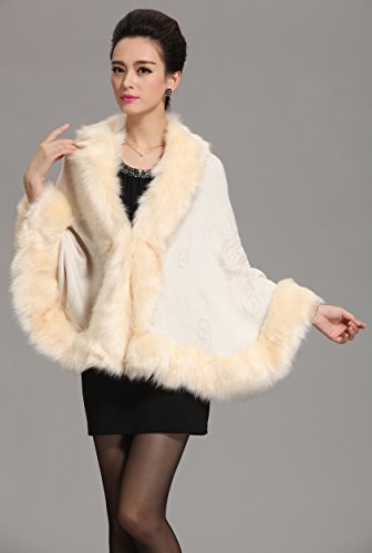 Caracilia Women Luxury Bridal Faux Fur Shawl Wraps Cloak Coat Sweater Cape - Image 4