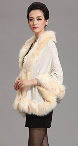 Caracilia Women Luxury Bridal Faux Fur Shawl Wraps Cloak Coat Sweater Cape - Image 5