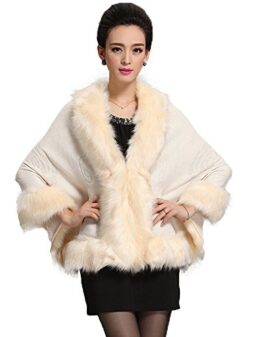 Caracilia Women Luxury Bridal Faux Fur Shawl Wraps Cloak Coat Sweater Cape