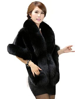 Caracilia Women Luxury Faux Fur Coat Jackets Wrap Cape Shawl for Wedding Party