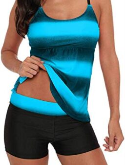 Tankini Bathing Suits for Women Two Piece Tankini Swimsuit Floral Tank Top Bikinis Padded Swimwear with Boyshorts