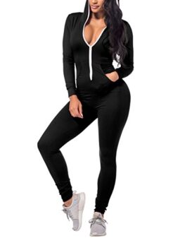 CoolooC Womens Onesies Jumpsuits Zip-up Union Hoodie Long Sleeve One Piece Pajamas Sleepwear Sexy Outfits Bodysuits