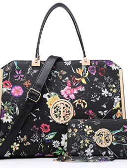 Dasein Women Large Satchel Handbag Shoulder Purse Top handle Work Bag Tote With Matching Wallet