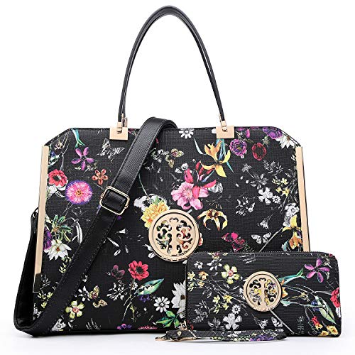 Dasein Women Large Satchel Handbag Shoulder Purse Top handle Work Bag Tote With Matching Wallet