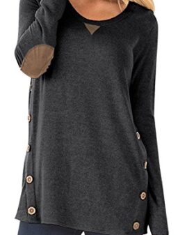 DEARCASE Women's Casual Long Sleeve Faux Suede Loose Tunic Button Blouses Shirt Tops