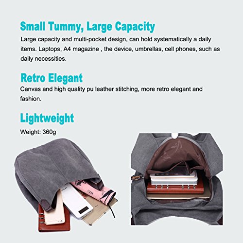 DOURR Women's Multi-pocket Shoulder Bag Fashion Cotton Canvas Handbag Tote Purse - Image 4