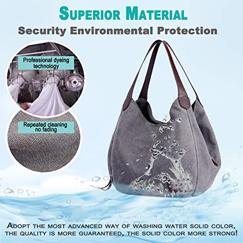 DOURR Women's Multi-pocket Shoulder Bag Fashion Cotton Canvas Handbag Tote Purse - Image 5