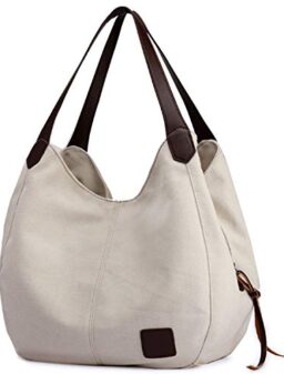DOURR Women's Multi-pocket Shoulder Bag Fashion Cotton Canvas Handbag Tote Purse