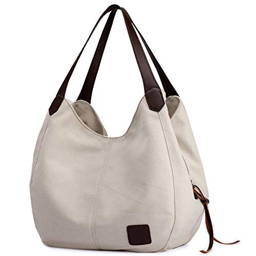 DOURR Women's Multi-pocket Shoulder Bag Fashion Cotton Canvas Handbag Tote Purse