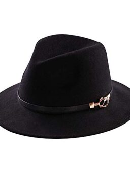 Womens Fedora Hat 100% Wool Wide Brim Felt Panama Sun Hats Vintage Trilby Cap with Buckle
