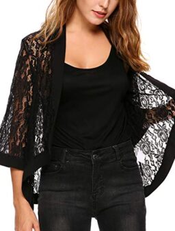 Dealwell Women's Lace Cardigan Lightweight 3 4 Sleeve Dressy Shrug Summer Jacket