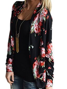 ECOWISH Womens Boho Irregular Long Sleeve Wrap Kimono Cardigans Casual Coverup Coat Tops Outwear S-3XL