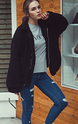 ECOWISH Women's Coat Fleece Jacket Sherpa Fuzzy Faux Shearling Lapel Zipper Casual Winter Warm Oversized Outwear - Image 3