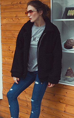 ECOWISH Women's Coat Fleece Jacket Sherpa Fuzzy Faux Shearling Lapel Zipper Casual Winter Warm Oversized Outwear - Image 5
