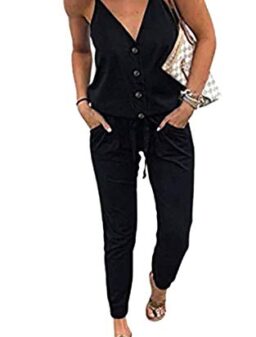 ECOWISH Women's 2023 Summer Jumpsuits Wrap V Neck Cold Shoulder Stretchy Waist Jumpsuit One Piece Pants Rompers