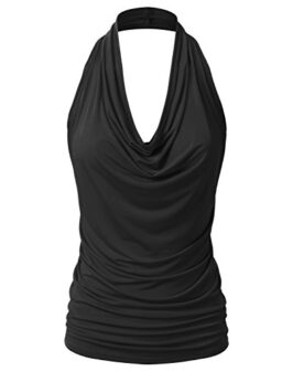 EIMIN Women's Casual Halter Neck Draped Front Sexy Backless Tank Top (S-3XL)