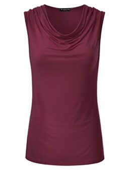 EIMIN Women's Cowl Neck Ruched Draped Sleeveless Stretchy Blouse Tank Top (S-3X)