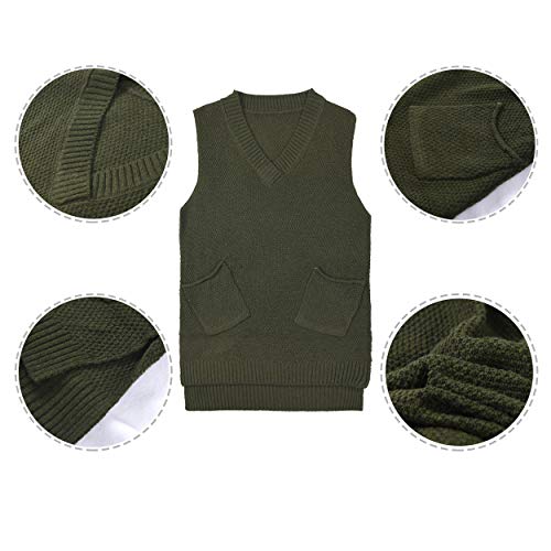 ELFJOY Women's Knitted Vest Solid Color Sleeveless Sweater Vest with Pockets ArmyGreen Medium - Image 4
