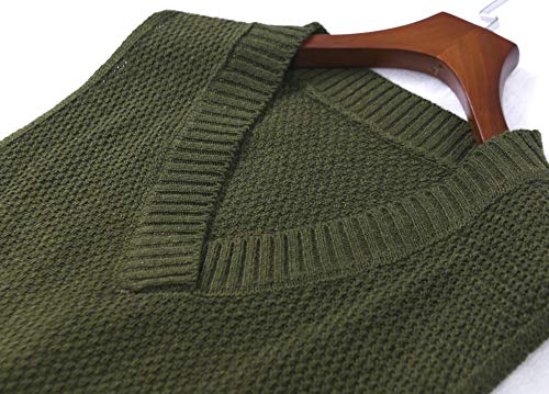 ELFJOY Women's Knitted Vest Solid Color Sleeveless Sweater Vest with Pockets ArmyGreen Medium - Image 5