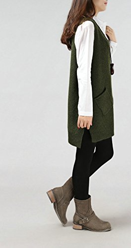 ELFJOY Women's Knitted Vest Solid Color Sleeveless Sweater Vest with Pockets ArmyGreen Medium - Image 7