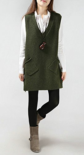 ELFJOY Women's Knitted Vest Solid Color Sleeveless Sweater Vest with Pockets ArmyGreen Medium - Image 8