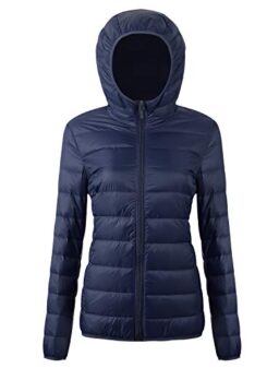 Women's Packable Puffer Down Jacket II Lightweight Full-Zip Water-Resistant Collar Short Coat with Travel Bag