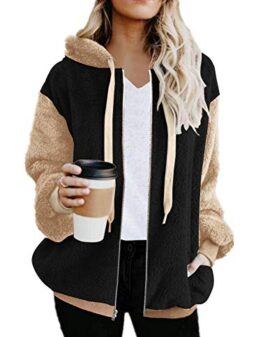 ETCYY NEW Womens Long Sleeve Fuzzy Fleece Leopard Print Oversized Hoodies Coat Zip Up Faux Shearling Cardigan Jacket
