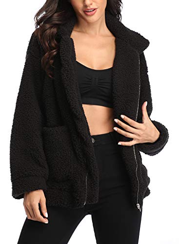 EZIGO Women's Fuzzy Fleece Sherpa Jacket Coat Warm Winter Faux Fur Shearling Jacket Coat with Pocket - Image 3