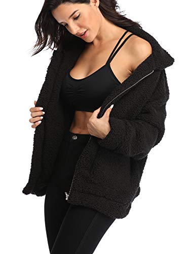 EZIGO Women's Fuzzy Fleece Sherpa Jacket Coat Warm Winter Faux Fur Shearling Jacket Coat with Pocket - Image 4
