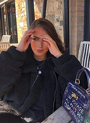 EZIGO Women's Fuzzy Fleece Sherpa Jacket Coat Warm Winter Faux Fur Shearling Jacket Coat with Pocket - Image 5