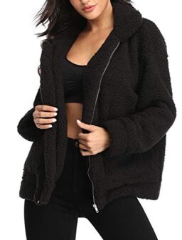 EZIGO Women's Fuzzy Fleece Sherpa Jacket Coat Warm Winter Faux Fur Shearling Jacket Coat with Pocket
