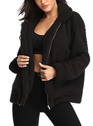 EZIGO Women's Fuzzy Fleece Sherpa Jacket Coat Warm Winter Faux Fur Shearling Jacket Coat with Pocket