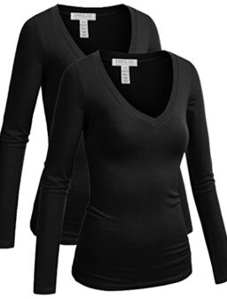 Emmalise Women's Junior and Plus Size Vneck Tshirt Long Sleeves Shirt Tee