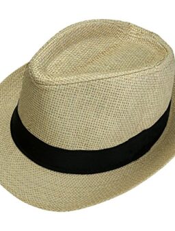 FALETO Unisex Summer Panama Straw Fedora Hat Short Brim Beach Sun Cap Classic
