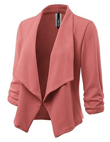 FASHIONOLIC Women's Stretch 3/4 Gathered Sleeve Open Blazer Jacket (Made in USA) - Image 3