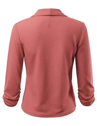 FASHIONOLIC Women's Stretch 3/4 Gathered Sleeve Open Blazer Jacket (Made in USA) - Image 4