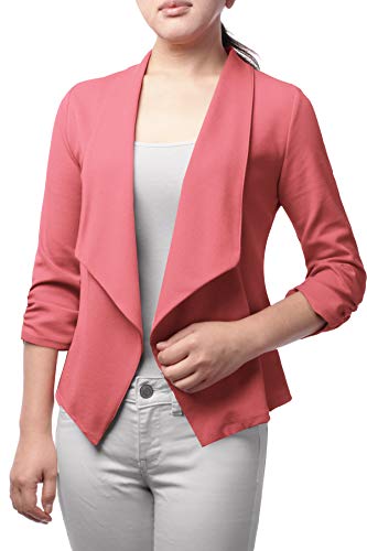 FASHIONOLIC Women's Stretch 3/4 Gathered Sleeve Open Blazer Jacket (Made in USA) - Image 6