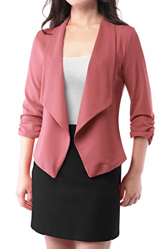 FASHIONOLIC Women's Stretch 3/4 Gathered Sleeve Open Blazer Jacket (Made in USA) - Image 7
