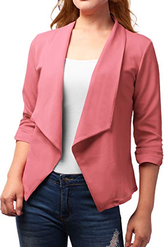 FASHIONOLIC Women's Stretch 3/4 Gathered Sleeve Open Blazer Jacket (Made in USA) - Image 8