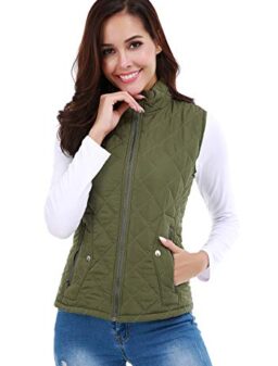 FISOUL Women’s Stand Collar Lightweight Gilet Quilted Zip Vest Casual Jacket
