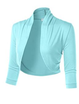FLORIA Women's 3/4 Sleeve Open Front Cropped Bolero Shrug Cardigan with Side Pleats (S-3XL)