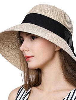 Packable Straw Panama Fedora Sun Hat for Small Head Women Beach SPF 50 Floppy Beige 54-55cm