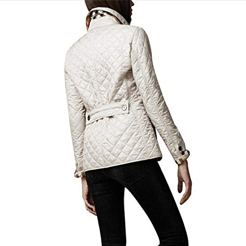 Flygo Women's Diamond Quilted Jacket Stand Collar Button Closure Coat with Pockets (Beige, X-Small) - Image 3