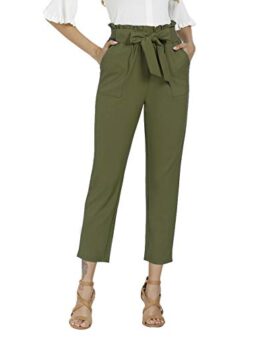 Freeprance Women's Pants Casual Trouser Paper Bag Pants Elastic Waist Slim Pockets