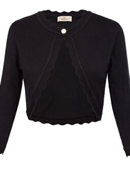 GRACE KARIN Women's Classic 3/4 Sleeve Open Front Shrug Sweaters Lace Knit Cropped Bolero Cardigan for Evening Dresses