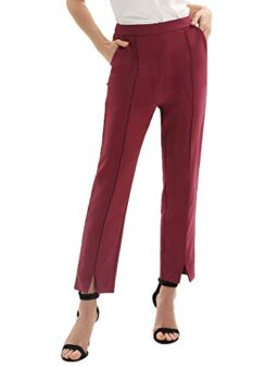 Womens Seam Front Casual Pants with Pockets Summer Trouser Pant Red S