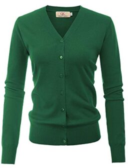 GRACE KARIN Women's Long Sleeve Button Down Vee Neck Classic Sweater Knit Cardigan