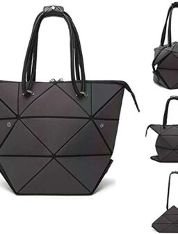 Geometric Bag Changeable shape Luminous Purses Top Handle Satchel Shoulder Large Handbags Leather Rainbow Holographic…