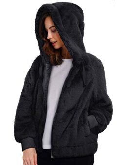 Geschallino Women's Faux Fur Coat, Women's Fleece Fuzzy Hooded Fluffy Shaggy Shearling Jacket for Fall and Winter