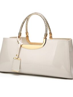 HOXIS Glossy Faux Patent Leather Structured Shoulder Handbag Women Evening Party Satchel